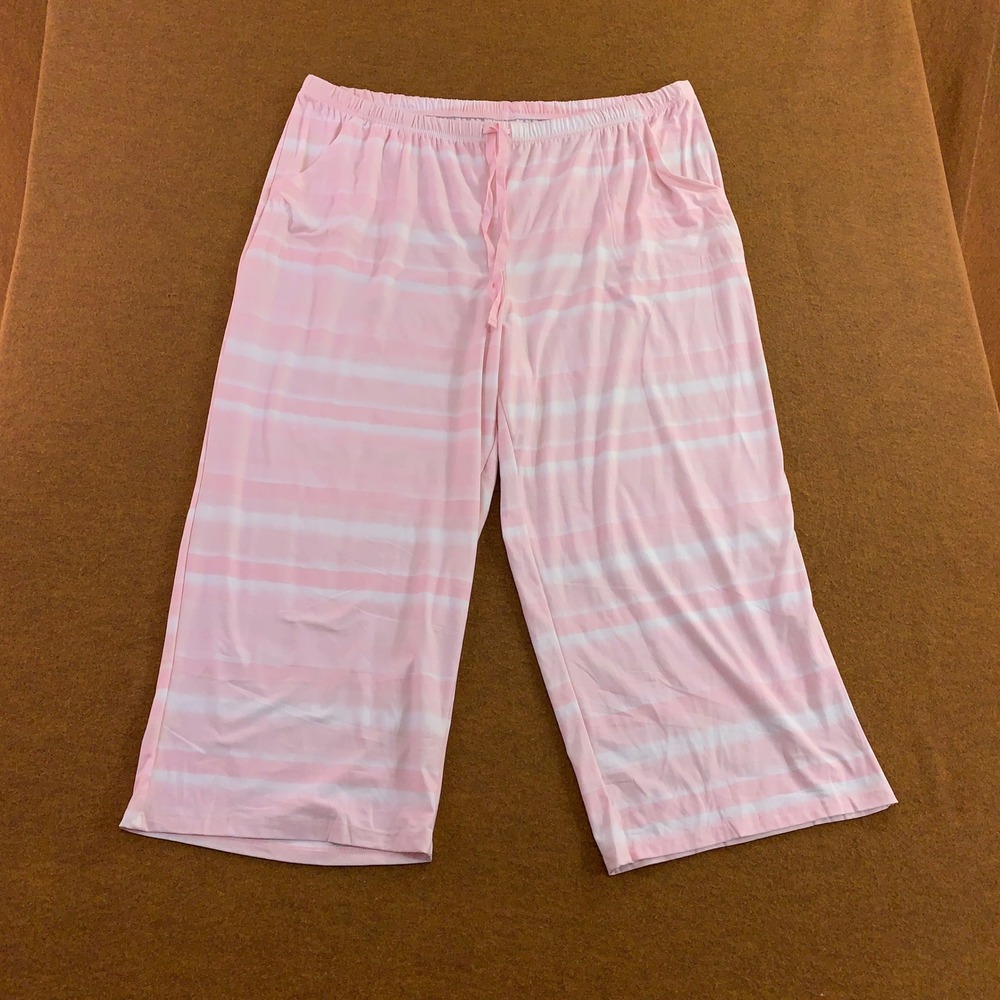 Sonoma Womens 2X Pink Striped Drawstring Capri Pajama Pants New